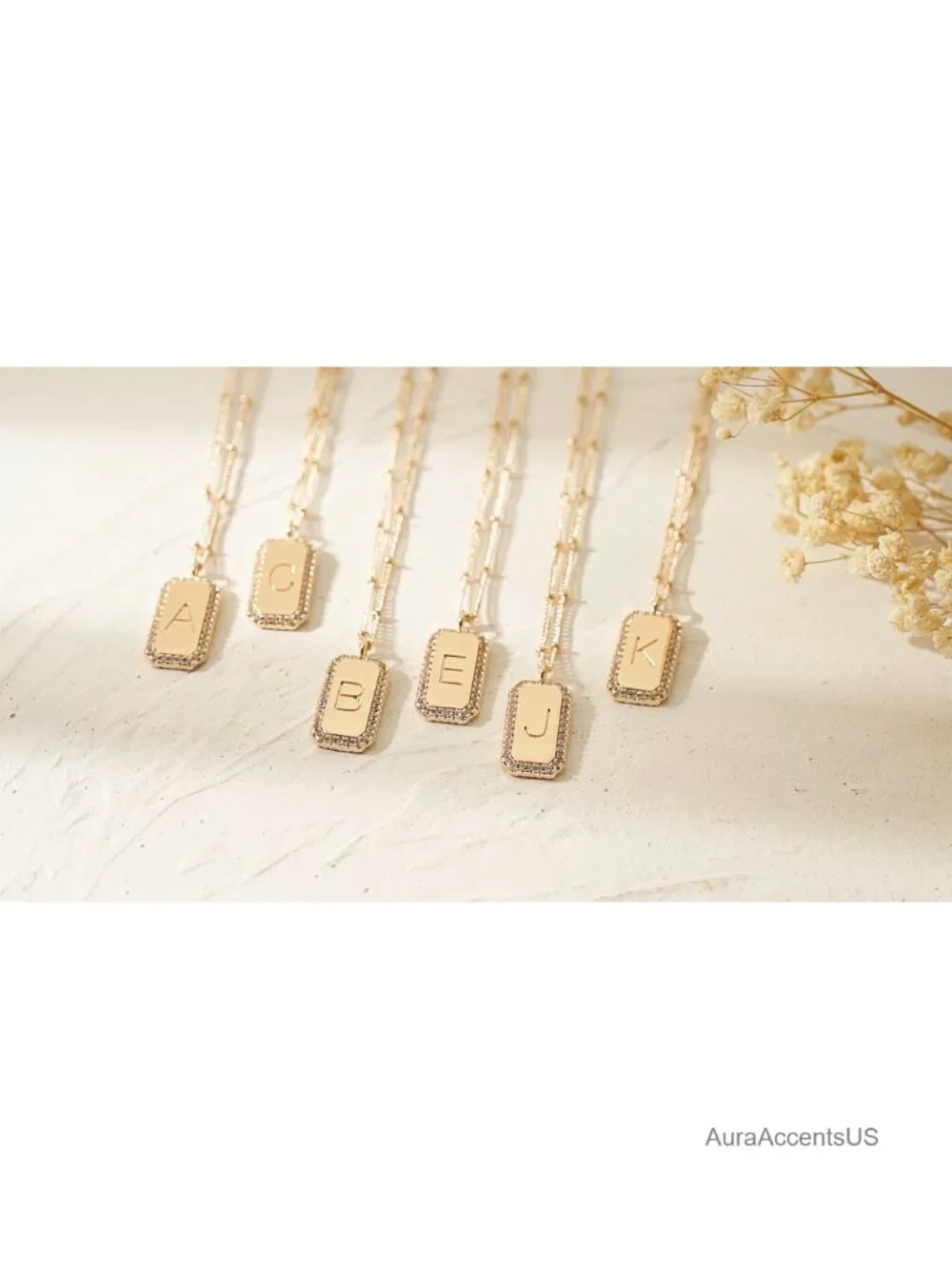 14K Gold Plated Initial Necklace Layered Figaro Chain Dainty Letter Pendant